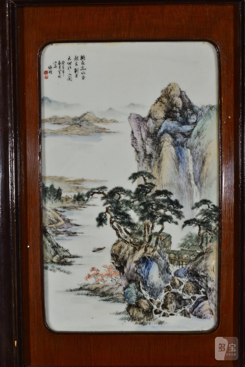 近现代 魏焕明、余少良合作双面粉彩山水人物八联落地大屏风 - 图36